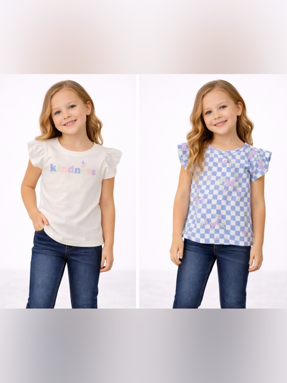 NWT BOUNDLE 365 Kids Girls' Flutter Sleeve Tee, Size: 4, 2-Pack